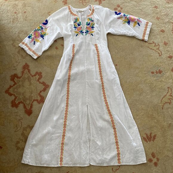 Boden Una Linen Embroidered Maxi Dress, Floral Garland, Ivory, 6P - Picture 4 of 11